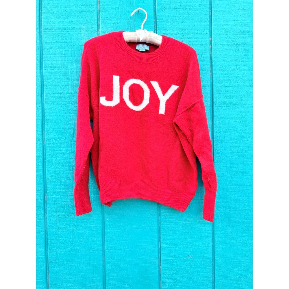 CeCe Womens Red JOY Graphic Holiday Christmas Knit Pullover Sweater Size Small